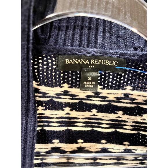 Banana Republic sz S Fair Isle Sweater Navy White Cardigan Shawl Collar Pockets - Picture 7 of 9